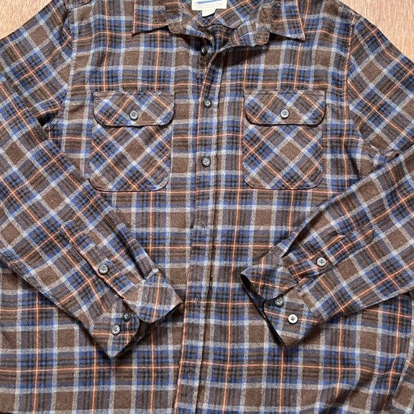 American Vintage Manufacturing Co Plaid Flannel Shirt Brown Blue L AVH21170LW - Picture 4 of 9
